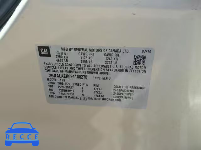 2015 CHEVROLET EQUINOX 2GNALAEK6F1100278 image 9
