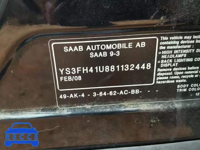 2008 SAAB 9-3 YS3FH41U881132448 Bild 9