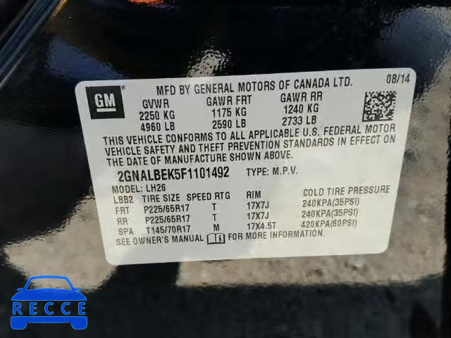 2015 CHEVROLET EQUINOX 2GNALBEK5F1101492 image 9