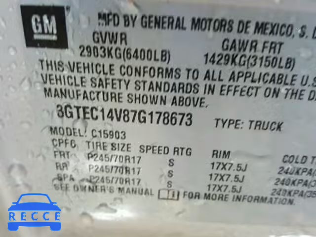 2007 GMC NEW SIERRA 3GTEC14V87G178673 image 9