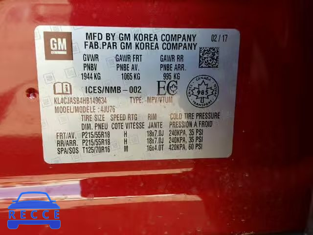 2017 BUICK ENCORE KL4CJASB4HB149634 Bild 9