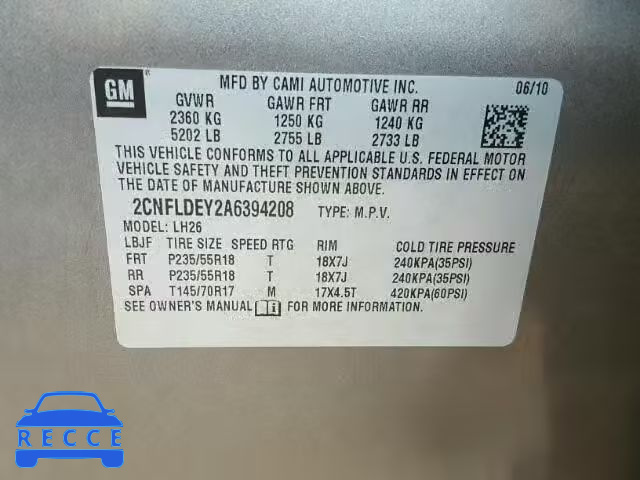 2010 CHEVROLET EQUINOX 2CNFLDEY2A6394208 image 9