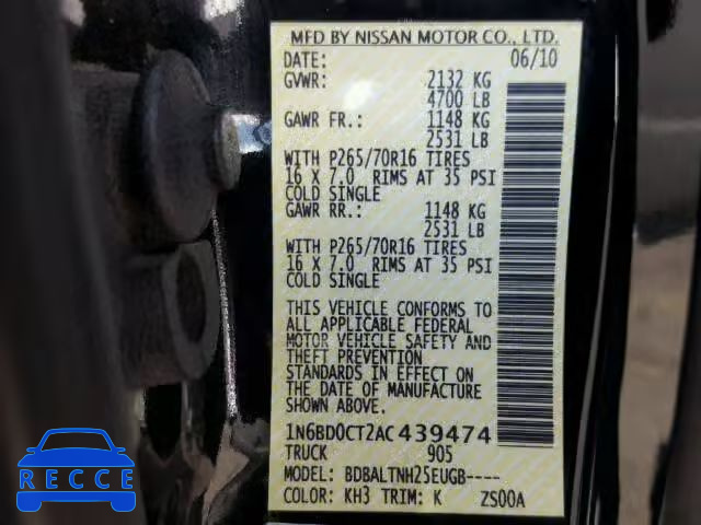 2010 NISSAN FRONTIER 1N6BD0CT2AC439474 image 9