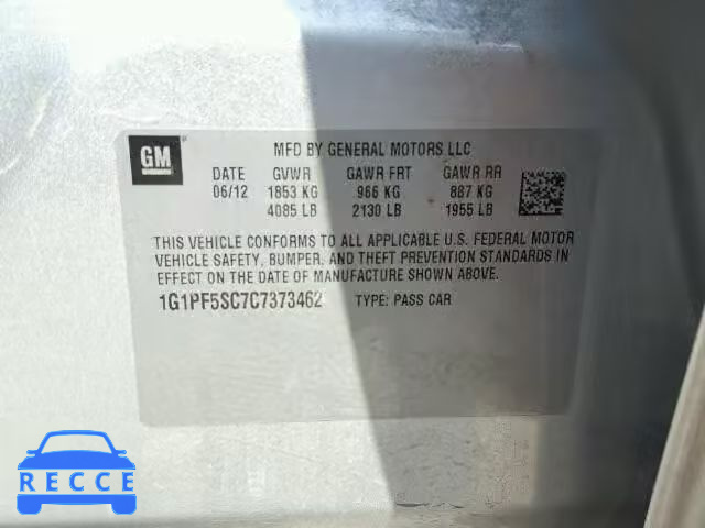 2012 CHEVROLET CRUZE 1G1PF5SC7C7373462 image 9