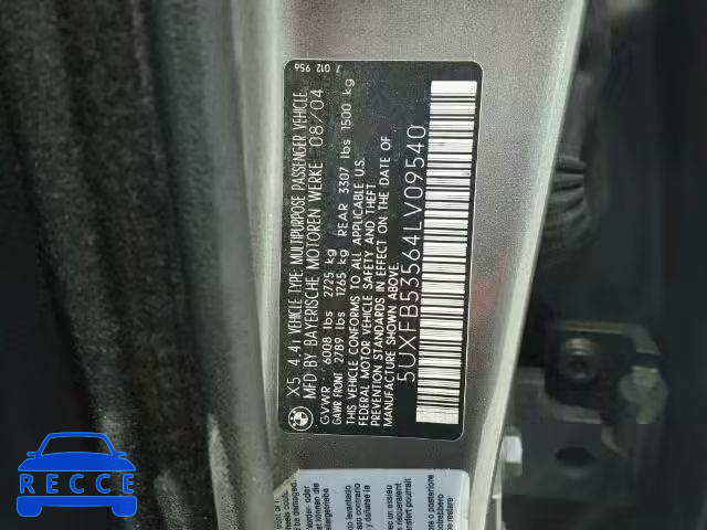 2004 BMW X5 5UXFB53564LV09540 зображення 9