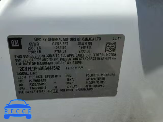 2011 CHEVROLET EQUINOX 2CNFLDE53B6444542 image 9