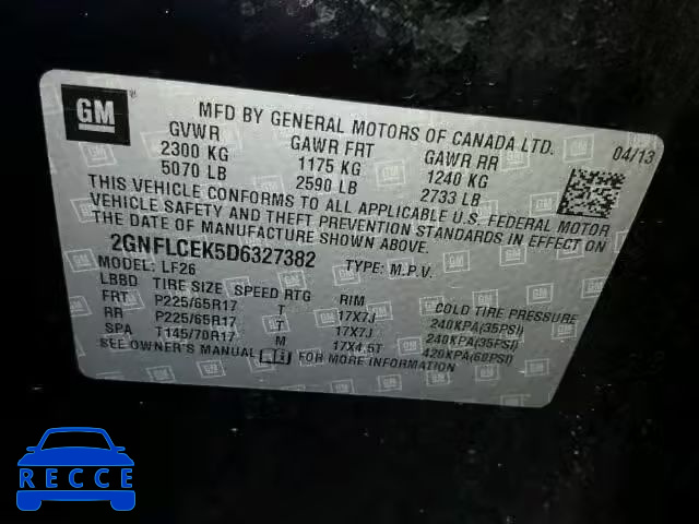 2013 CHEVROLET EQUINOX 2GNFLCEK5D6327382 image 9