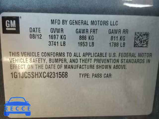 2012 CHEVROLET SONIC 1G1JC5SHXC4231568 image 9