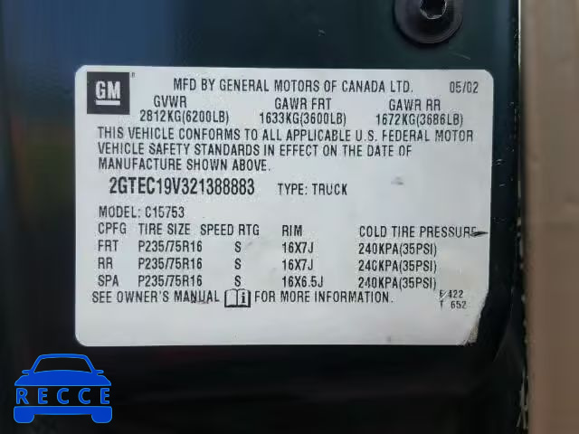 2002 GMC NEW SIERRA 2GTEC19V321388883 image 9