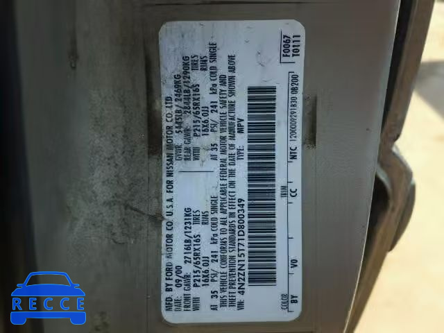 2001 NISSAN QUEST 4N2ZN15T71D800349 image 9