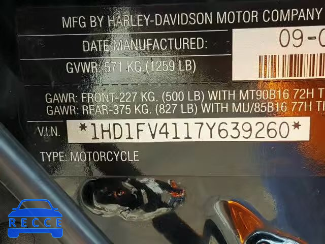 2007 HARLEY-DAVIDSON FLHT 1HD1FV4117Y639260 зображення 9