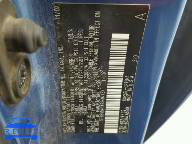 2008 TOYOTA TUNDRA 5TBBV54148S497467 image 9