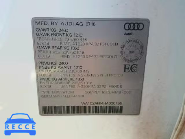 2017 AUDI Q5 WA1C2AFP4HA020155 image 9