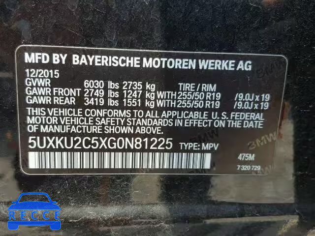 2016 BMW X6 5UXKU2C5XG0N81225 image 9