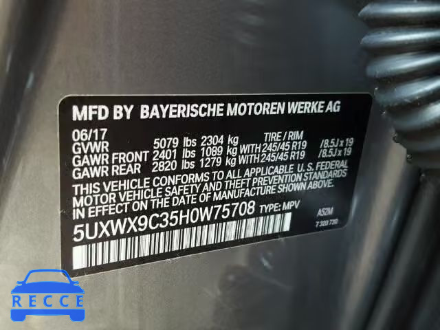 2017 BMW X3 5UXWX9C35H0W75708 image 9
