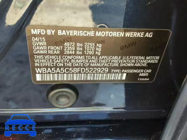 2015 BMW 528 WBA5A5C58FD522929 зображення 9