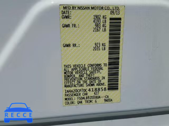 2013 NISSAN LEAF 1N4AZ0CP7DC418858 Bild 9