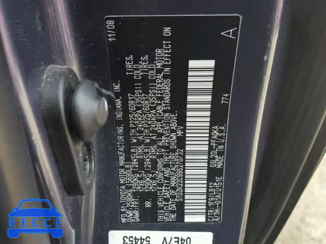 2009 TOYOTA SIENNA 5TDZK22C99S270732 image 9
