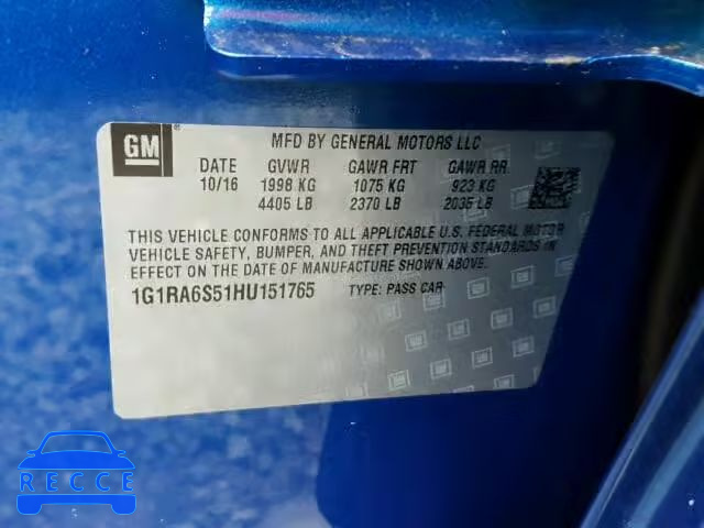 2017 CHEVROLET VOLT 1G1RA6S51HU151765 Bild 9