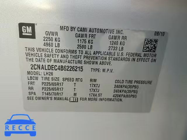 2011 CHEVROLET EQUINOX 2CNALDEC4B6226215 image 9