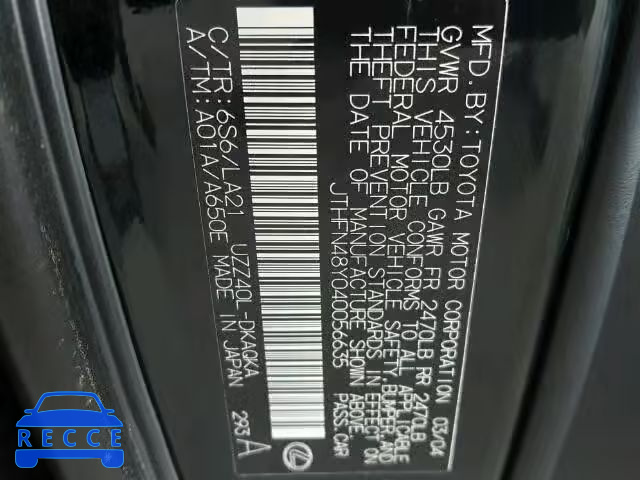 2004 LEXUS SC JTHFN48Y040056635 image 9