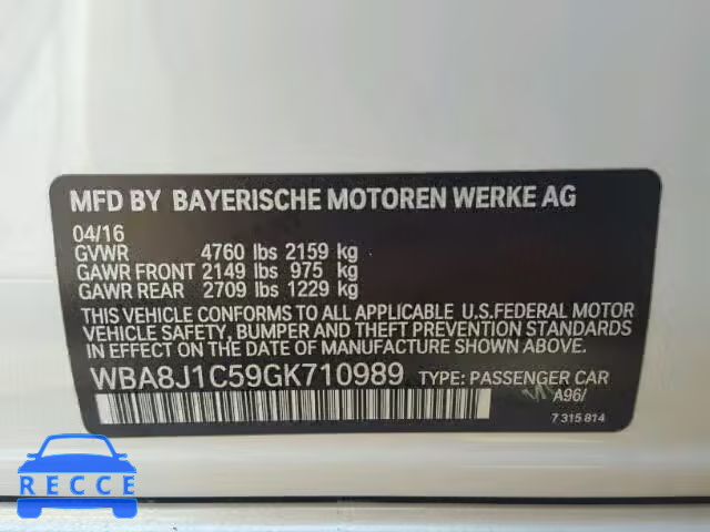 2016 BMW 328 WBA8J1C59GK710989 Bild 9