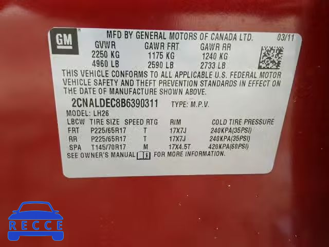 2011 CHEVROLET EQUINOX 2CNALDEC8B6390311 image 9