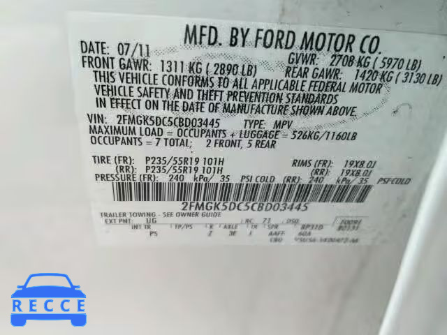 2012 FORD FLEX LIMIT 2FMGK5DC5CBD03445 image 9