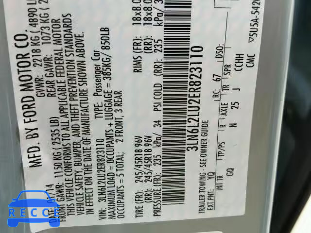 2014 LINCOLN MKZ HYBRID 3LN6L2LU2ER823110 image 9