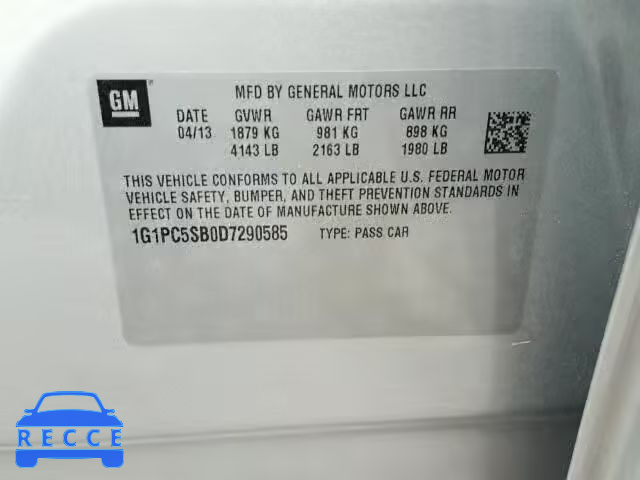 2013 CHEVROLET CRUZE 1G1PC5SB0D7290585 image 9