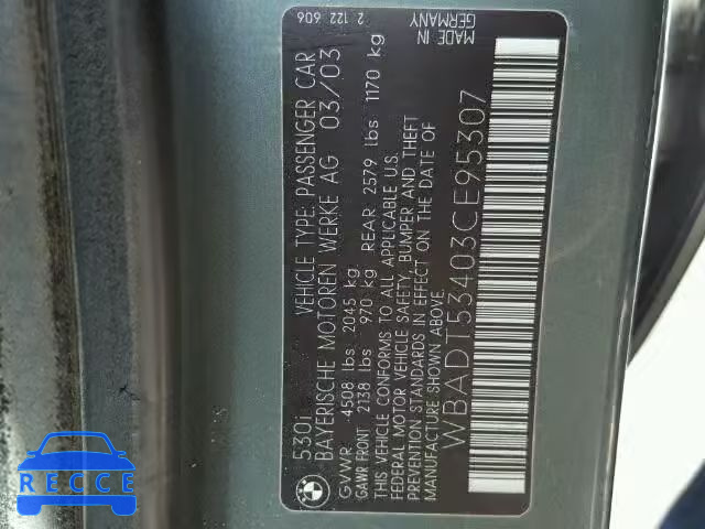 2003 BMW 530I WBADT53403CE95307 зображення 9