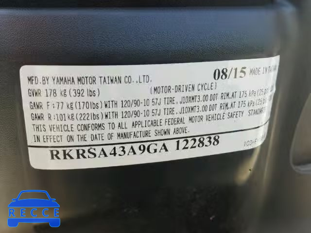 2016 YAMAHA YW50 RKRSA43A9GA122838 зображення 9