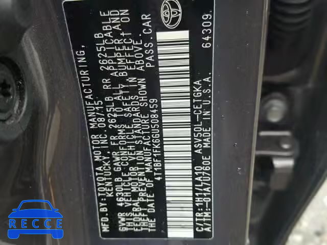 2016 TOYOTA CAMRY 4T1BF1FK6GU508459 image 9