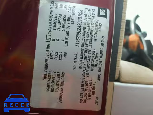 2007 CHEVROLET EQUINOX 2CNDL63F276089417 зображення 9