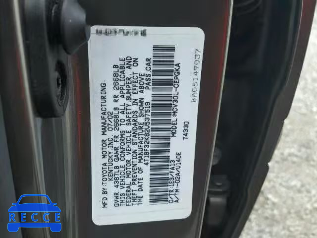 2002 TOYOTA CAMRY 4T1BF32K82U537519 image 9