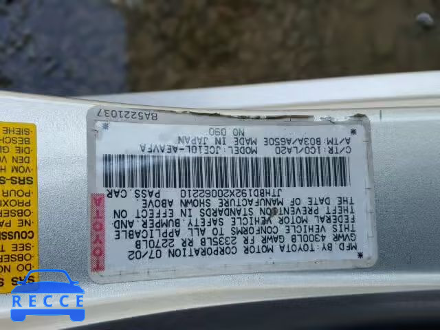 2002 LEXUS IS JTHBD192X20062210 image 9