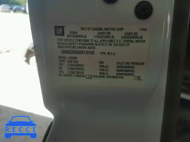 2003 CHEVROLET C2500 SUBU 1GNGC26U63R179163 image 9