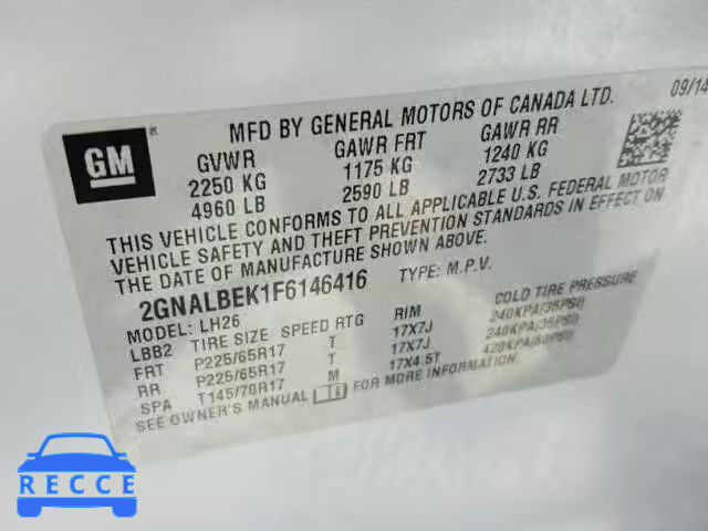 2015 CHEVROLET EQUINOX 2GNALBEK1F6146416 image 9