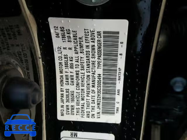 2012 HONDA INSIGHT JHMZE2H35CS005494 image 9