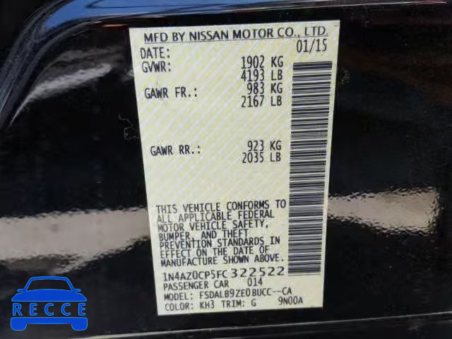 2015 NISSAN LEAF 1N4AZ0CP5FC322522 зображення 9