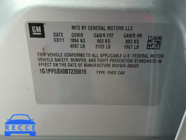 2011 CHEVROLET CRUZE 1G1PF5S90B7235815 image 9