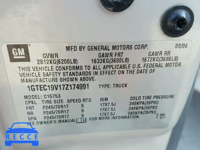 2007 GMC NEW SIERRA 1GTEC19V17Z174991 image 9