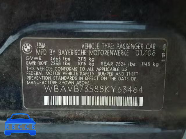 2008 BMW 335 WBAVB73588KY63464 зображення 9