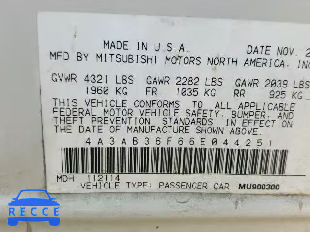 2006 MITSUBISHI GALANT 4A3AB36F66E044251 image 9