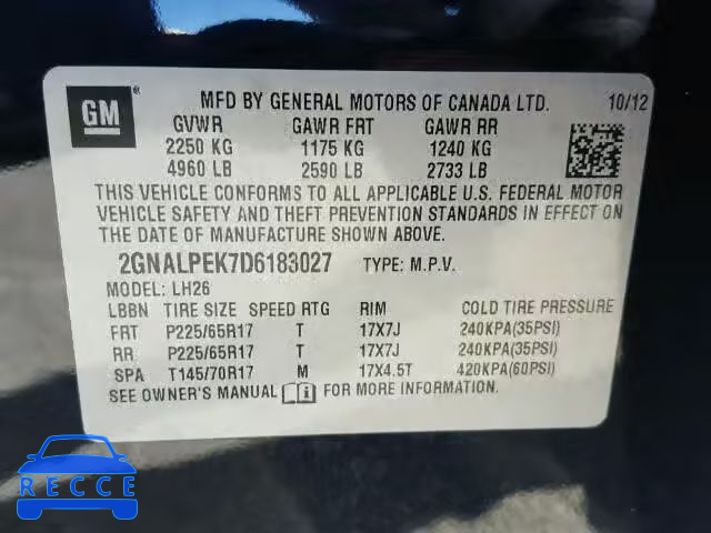 2013 CHEVROLET EQUINOX 2GNALPEK7D6183027 image 9