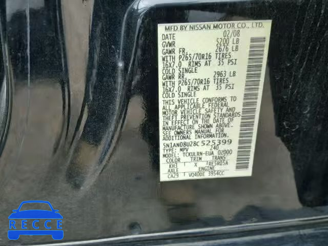 2008 NISSAN XTERRA 5N1AN08U28C525399 Bild 9