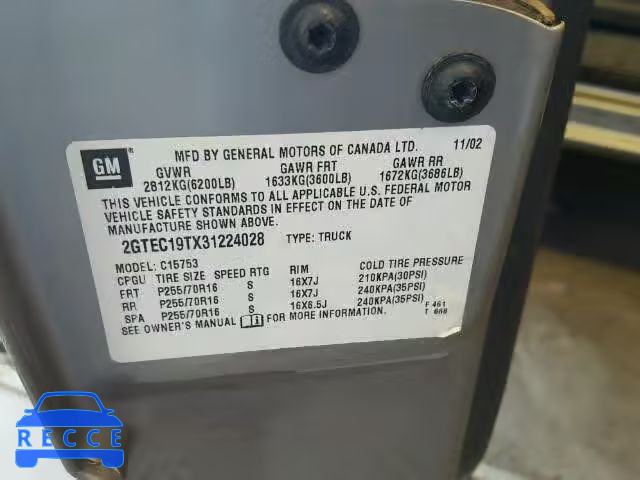 2003 GMC NEW SIERRA 2GTEC19TX31224028 image 9