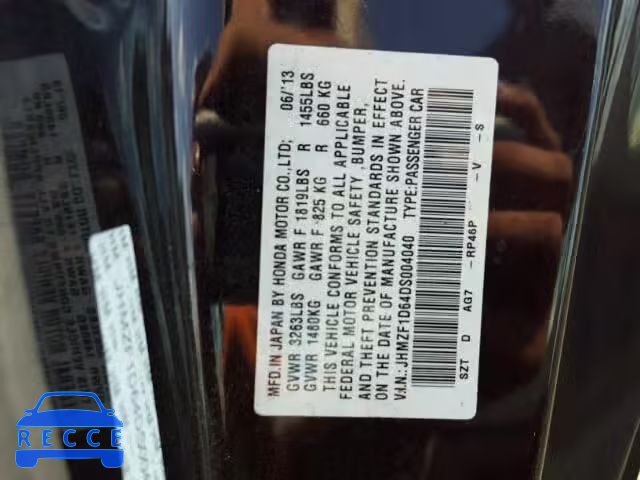 2013 HONDA CR-Z JHMZF1D64DS004040 Bild 9