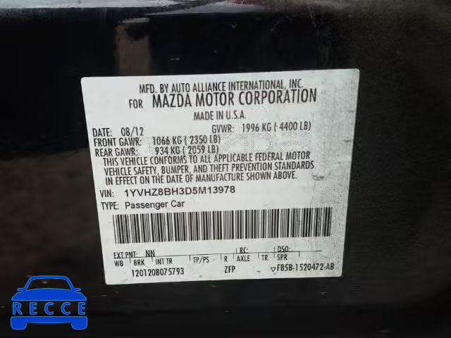 2013 MAZDA 6 1YVHZ8BH3D5M13978 image 9