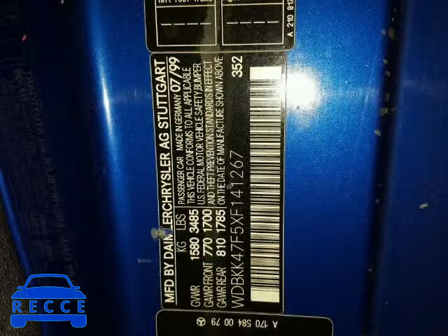 1999 MERCEDES-BENZ SLK WDBKK47F5XF141267 image 9